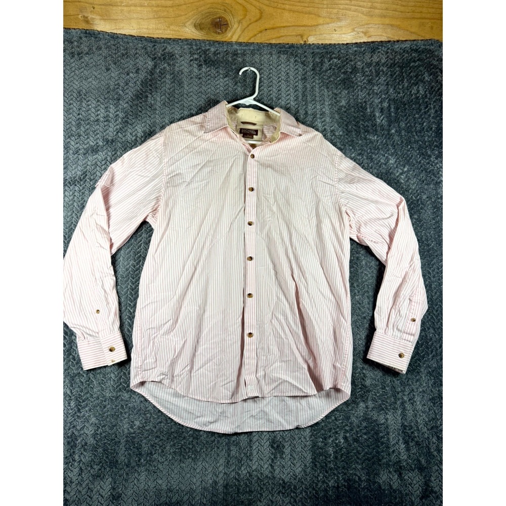 Michael Kors Shirt Mens Large Pink White Striped Cotton Classic Travel Button Up